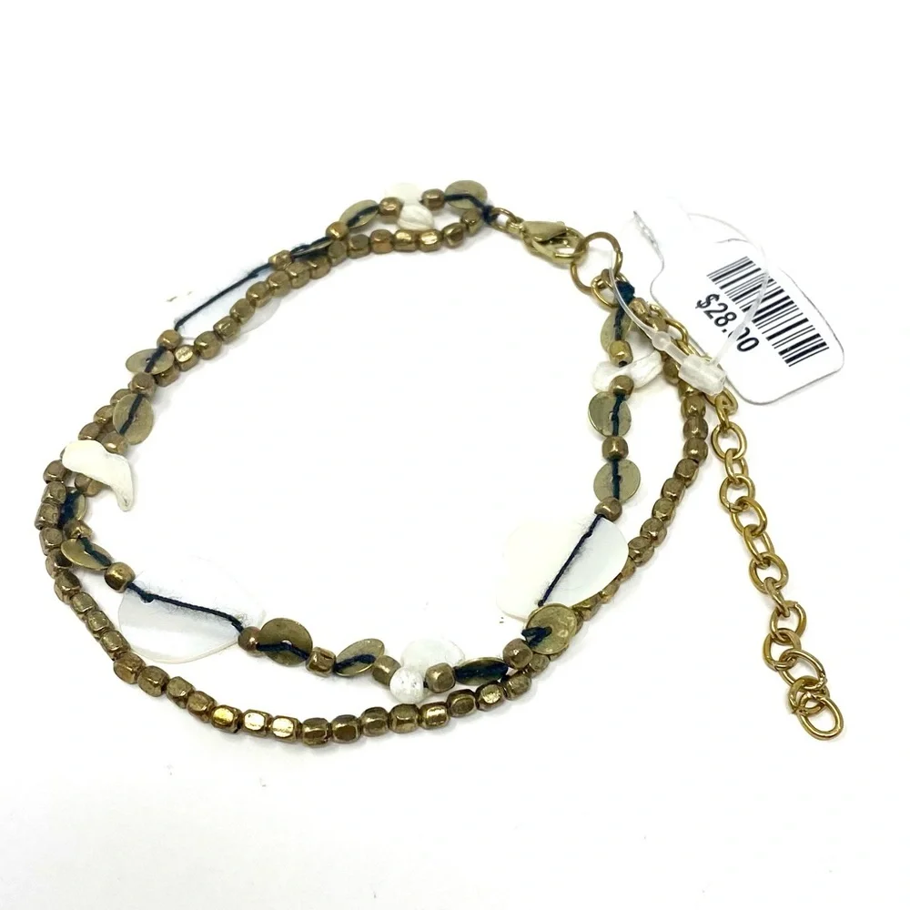 NWT Free People Shell Beach Beaded Layered Anklet Gold - Picture 4 of 5